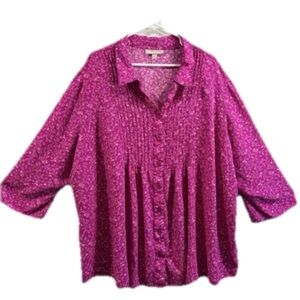 Woman Within Boho Floral Blouse Summer Casual Pink 3X Cottagecore